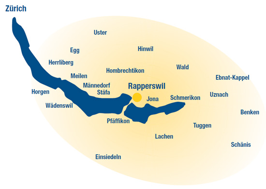 Rapperswil Jona Pfäffikon SZ Lachen Rüti Altendorf Wädenswil Glarus Näfels Schmerikon Stäfa Meilen
